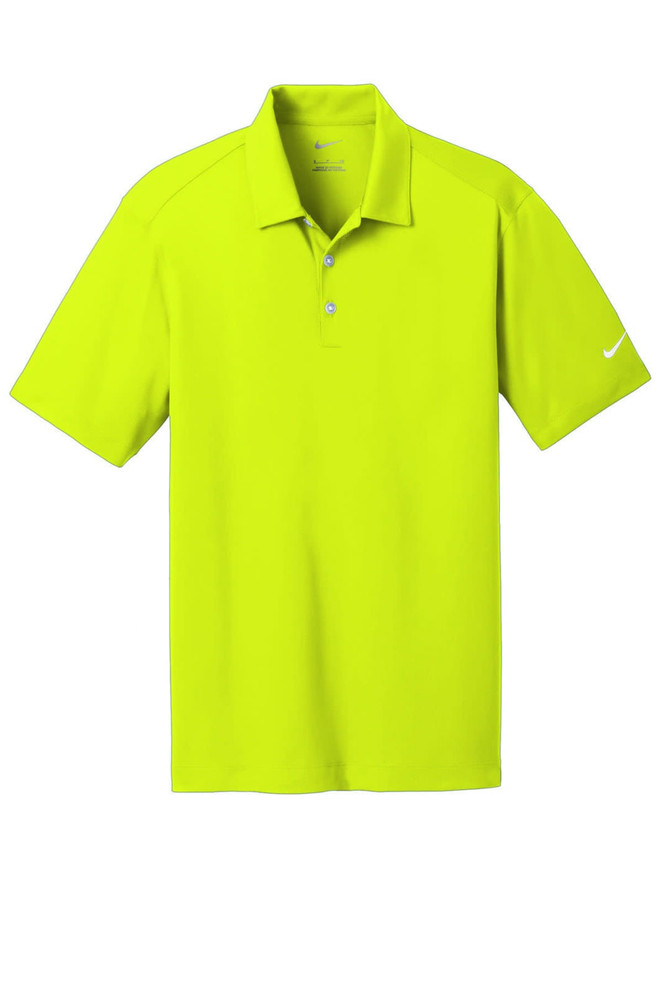 A bright lime green Nike Dri-FIT vertical mesh polo shirt with a collar and a logo on the sleeve.