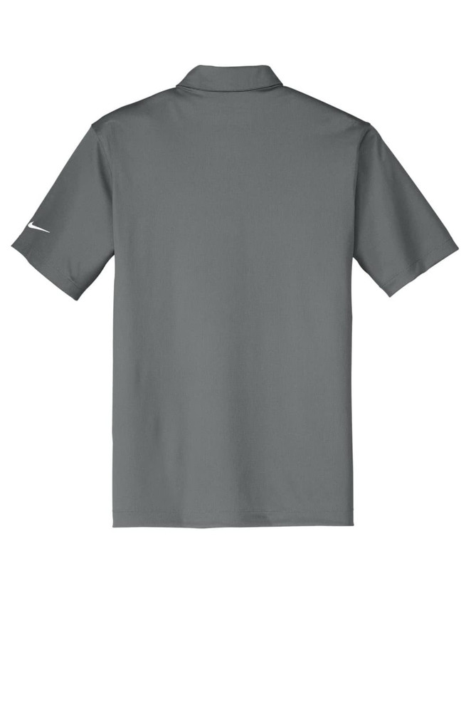 A grey Nike Dri-FIT Vertical Mesh Polo shirt with a branded logo on the sleeve.