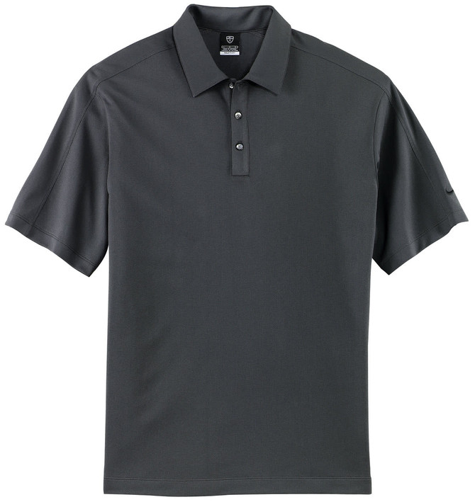 A grey Nike Tech Sport Dri-FIT polo shirt featuring a collar and a logo. Short sleeves and a modern fit.