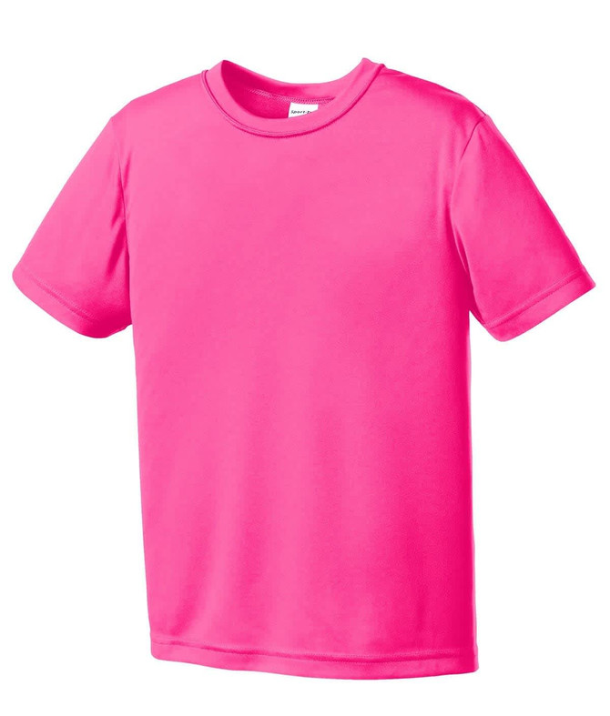 A pink youth t-shirt made from lightweight fabric, featuring a crew neck and short sleeves. Includes a logo. A pink youth t-shirt made from lightweight fabric, featuring a crew neck and short sleeves. Includes a logo.