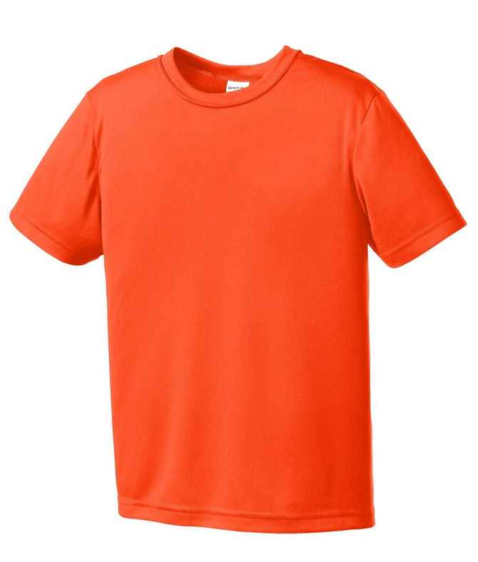 An orange youth t-shirt made from lightweight fabric, featuring short sleeves and a round neck. An orange youth t-shirt made from lightweight fabric, featuring short sleeves and a round neck.