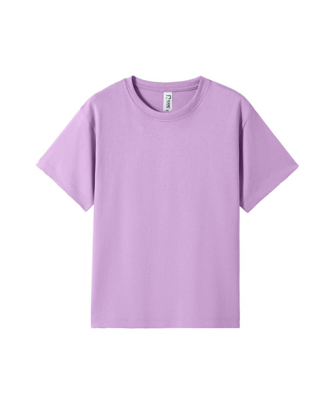 A lilac kid's regular T-shirt with short sleeves and a simple design. It features a branding label inside.