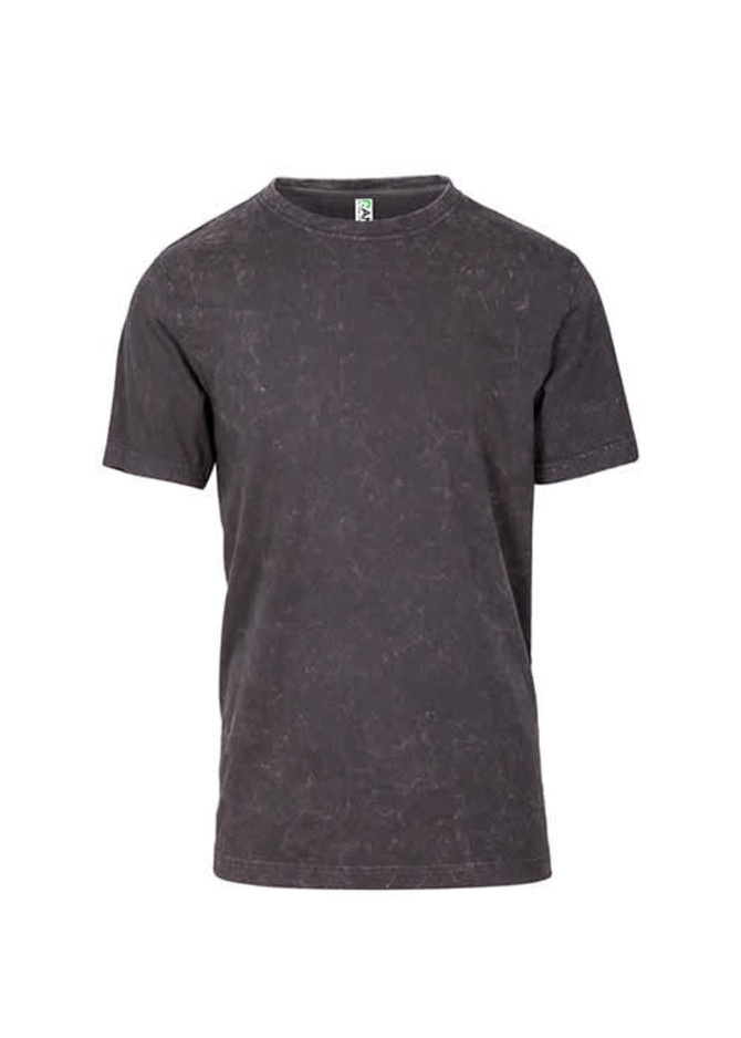 A stone wash T-shirt in dark grey featuring a standard crew neck and short sleeves. Includes a logo.