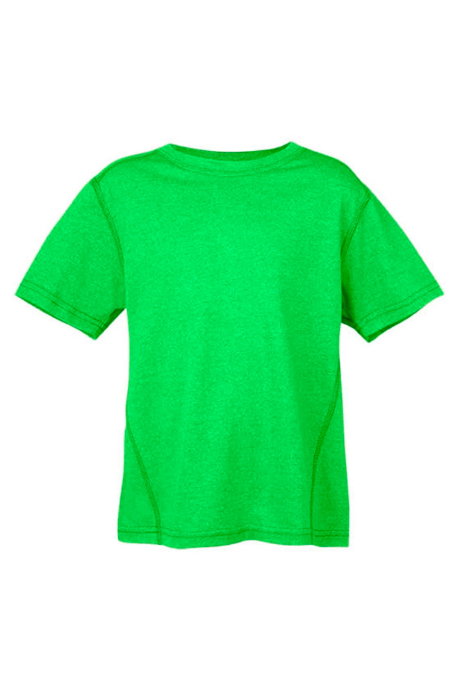A green heather T-shirt with short sleeves, featuring a seamless back design and no visible logos. A green heather T-shirt with short sleeves, featuring a seamless back design and no visible logos.