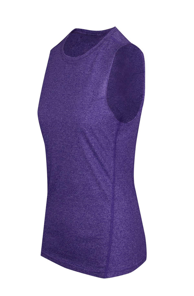 A purple sleeveless tee from the Greatness Range, featuring a fitted design and logo. A purple sleeveless tee from the Greatness Range, featuring a fitted design and logo.