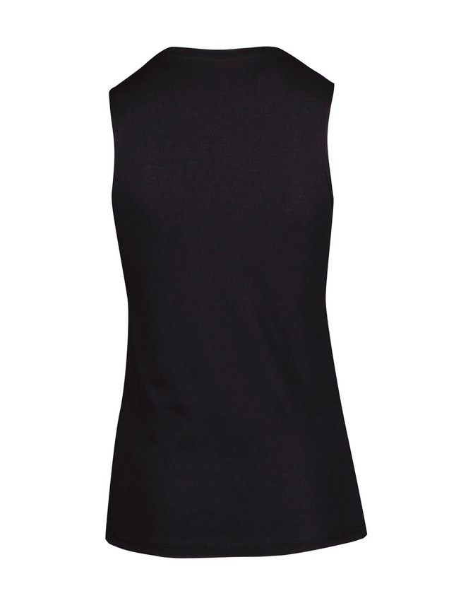 A sleeveless black women's tee from the Greatness Range, featuring a simple design and no embellishments. A sleeveless black women's tee from the Greatness Range, featuring a simple design and no embellishments.