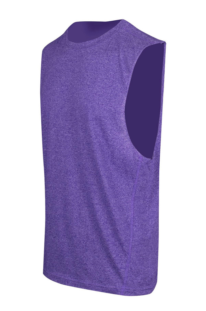 A purple sleeveless tee from the Greatness Range, featuring a classic athletic cut and a logo on the fabric.