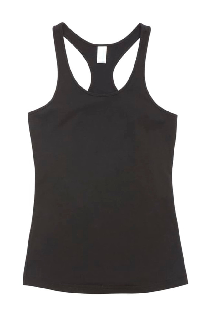 A black kids' T-back singlet with a racerback design. It includes a small logo at the neckline.