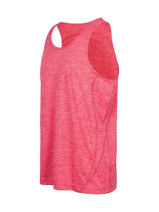 A red singlet made from 100% polyester, featuring a stylish design and a logo.
