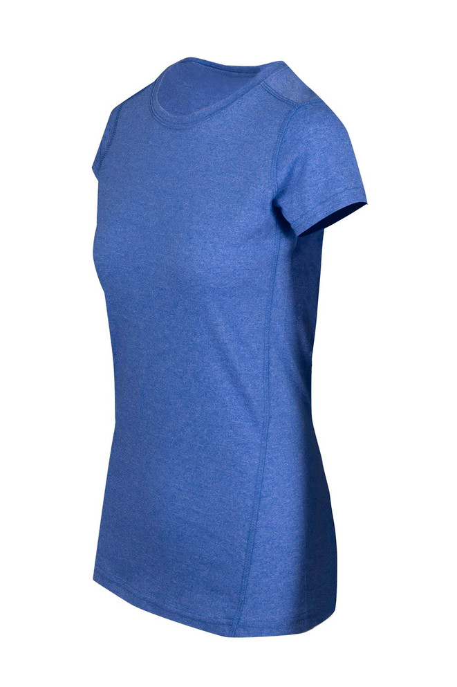 A women's athletic T-shirt in a vibrant blue colour with short sleeves and a fitted design. It features a logo.
