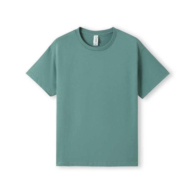 A green kids' t-shirt with a classic crew neck design. The shirt has short sleeves and a subtle branding logo.