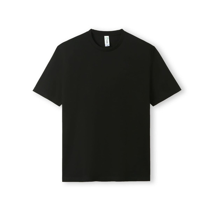 A black t-shirt featuring a classic crew neckline and short sleeves. Includes a branding label inside.