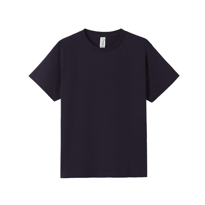 A navy blue kids' t-shirt with short sleeves and a plain design. It features a label but no visible logo.