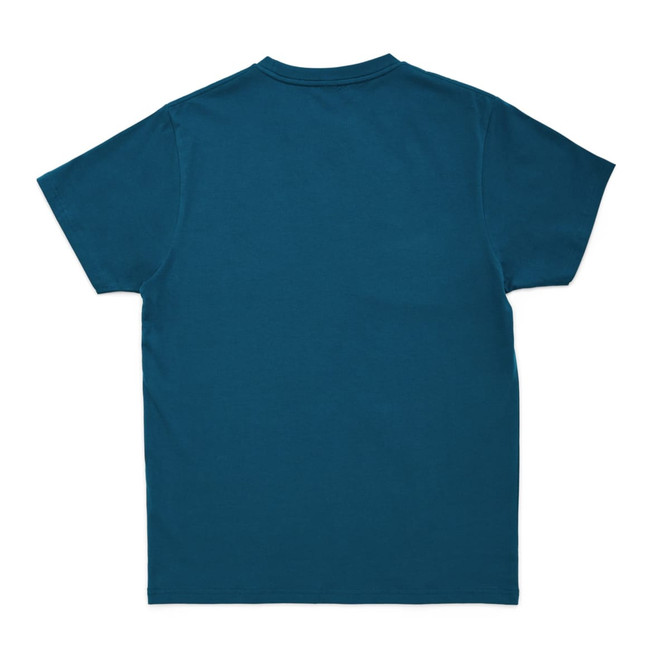 A unisex Earth Care T-shirt in teal, featuring a plain back and a simple design.