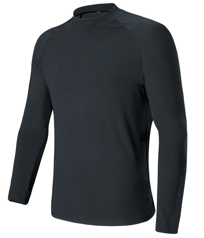 A long-sleeve kids' rashie in dark green, featuring a round neck and a fitted silhouette. It has a logo.