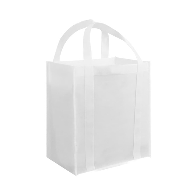 A white tote bag with dual handles and a minimalist design, featuring a logo. A white tote bag with dual handles and a minimalist design, featuring a logo.