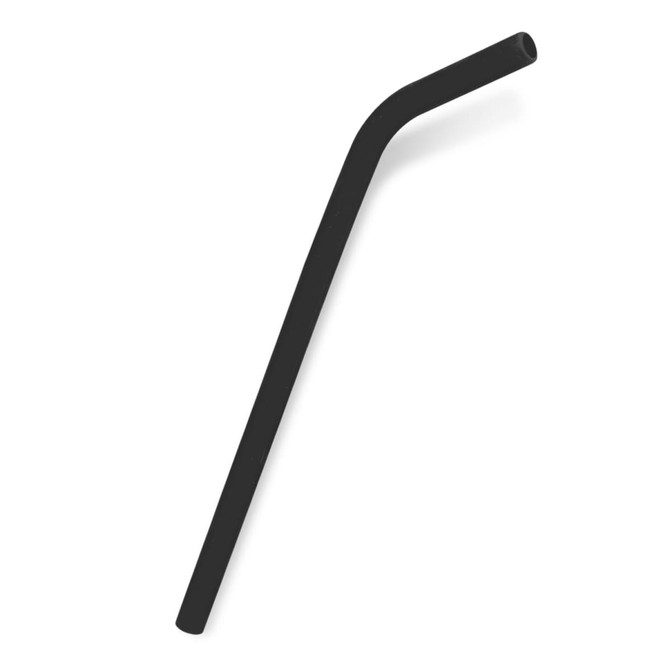 A silicone straw in black, designed for reusable drinkware.