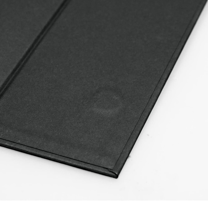 A medium black magnetic lid gift box, featuring a smooth surface and folded edges.