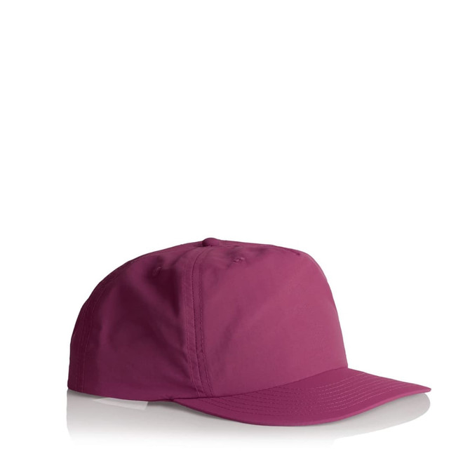 A pink cap with a curved brim and a logo on the side. The cap has a sleek, modern design.