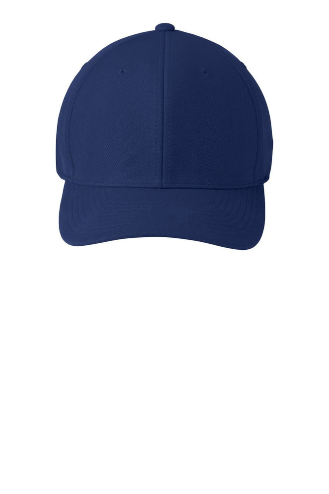 A navy cap made from mini pique fabric with a structured design and a logo.