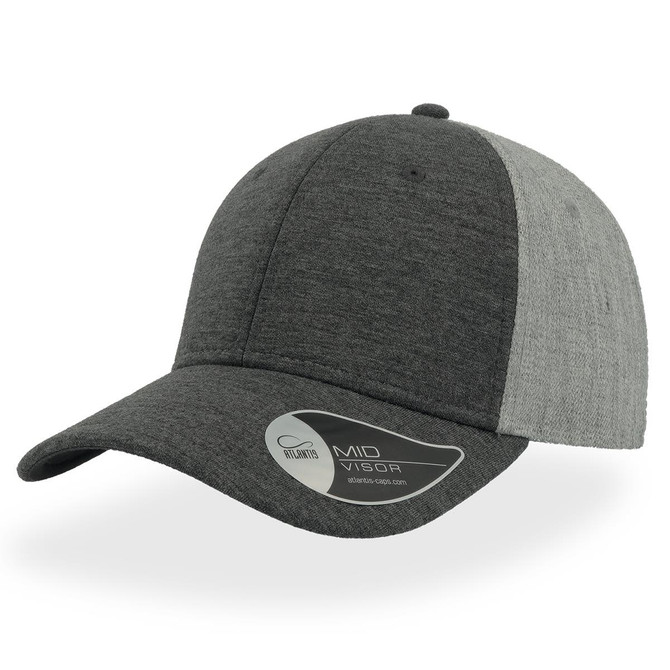 A cap featuring a grey and dark grey design, with a mid visor and branding on the side.