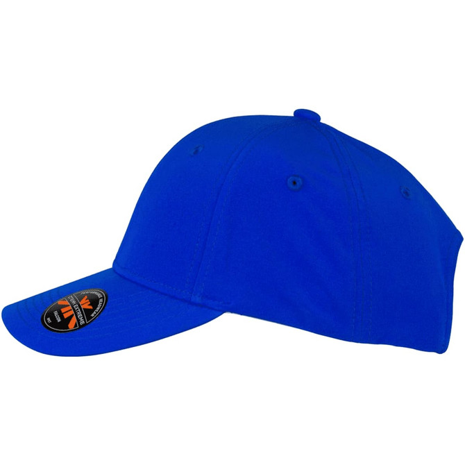 A blue Falcon Flex Cap with an adjustable strap and a logo on the side.