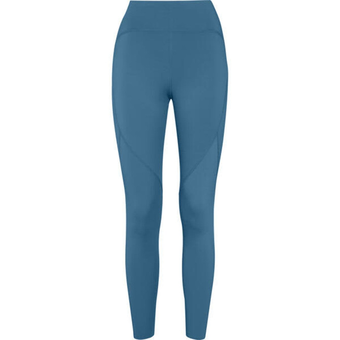 Compression leggings in a solid blue colour with a high waistband and a sleek design. Features a logo.