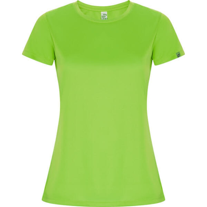 A bright green women's T-shirt with short sleeves and a slightly fitted design. It features a small logo.