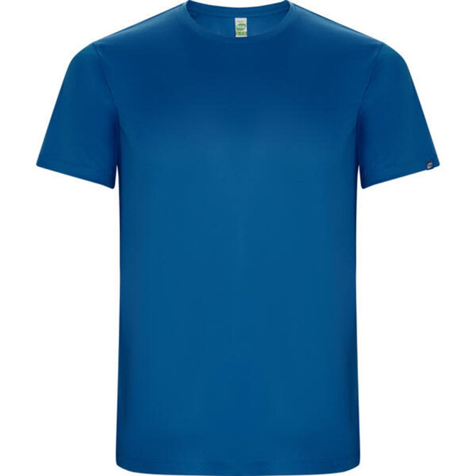 A blue Imola T-Shirt featuring a simple design and a small logo on one sleeve.
