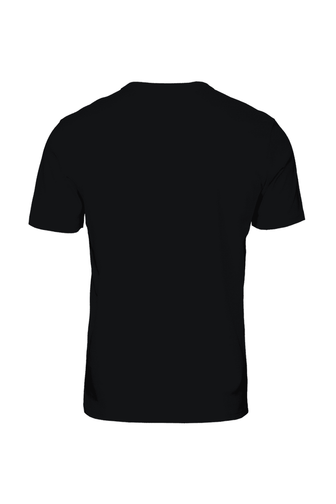 A black men's T-shirt with a simple design, featuring a logo on the back.