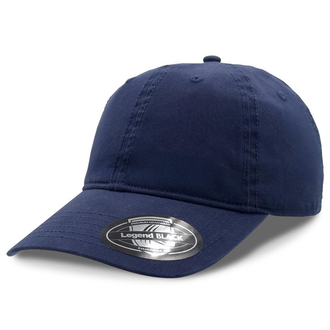 A navy blue cap with a curved brim and a logo on the front. Featured in the "Nomad Dad Hat" collection.