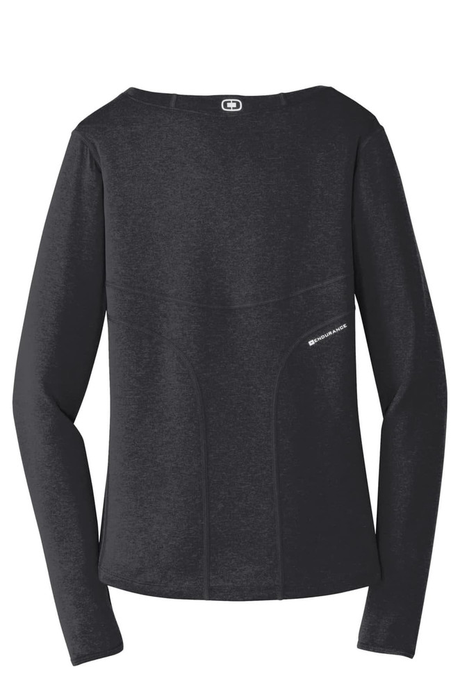 A black long sleeve crew shirt with a sleek design and a small logo on the back.