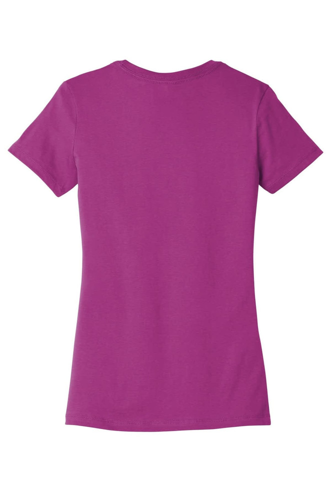 A purple women's t-shirt with short sleeves, featuring a fitted design and a logo on the back.