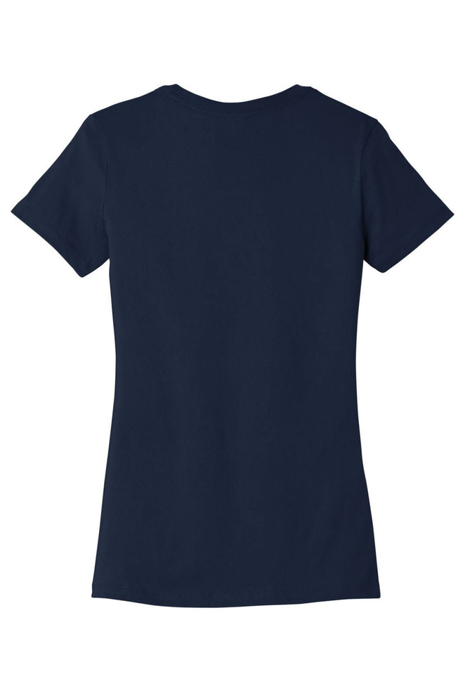 A navy blue women's t-shirt with short sleeves and a fitted design, featuring a brand logo.