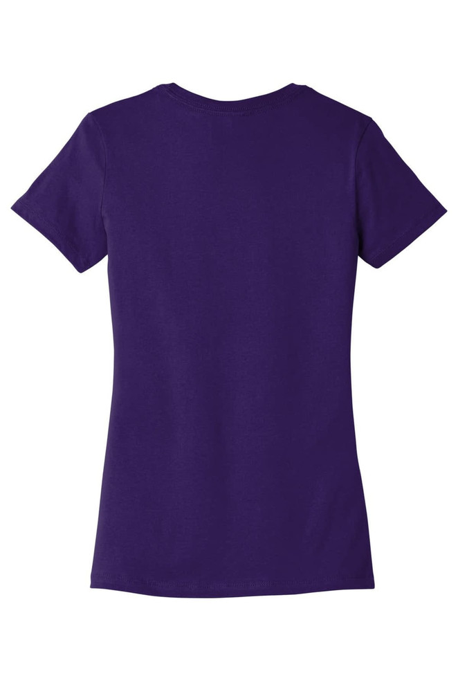 A purple women's t-shirt featuring a classic cut, with short sleeves and a simple design. It has a logo on the back.