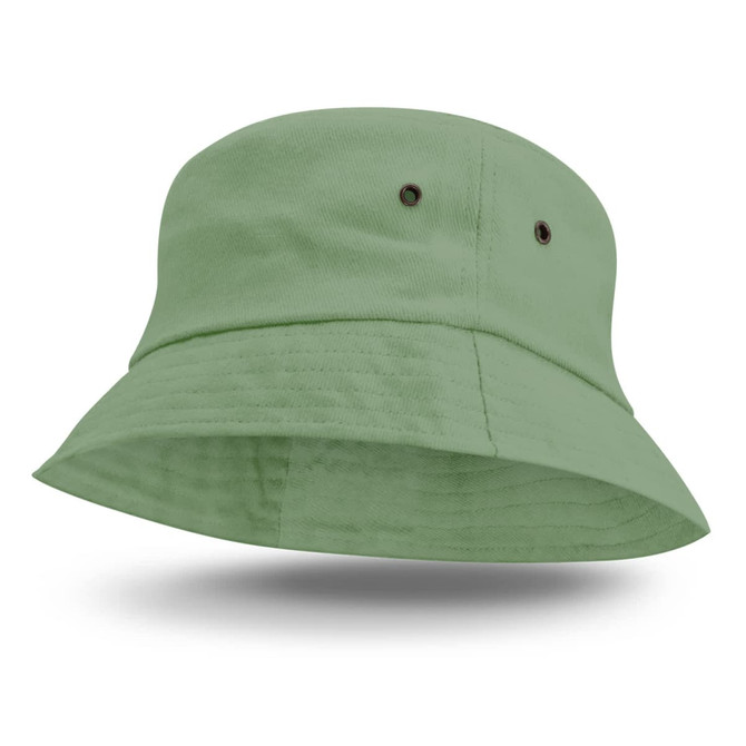 A green Bondi Bucket Hat with a wide brim and ventilation grommets.