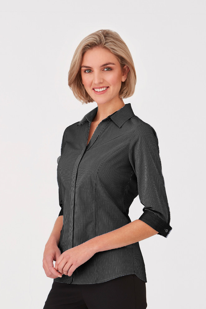 PIPPA CHECK 2444 is Aqua check shirt with contrast trim on the inside of collar and cuffs