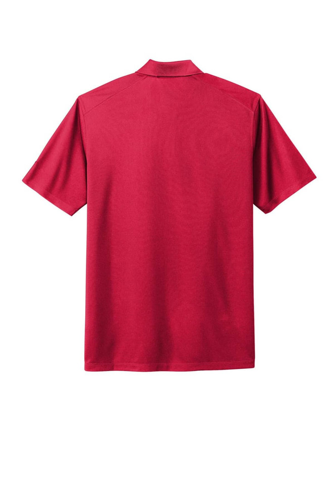 A red Nike Dri-FIT Micro Pique 2.0 Polo shirt featuring a back view and a logo.