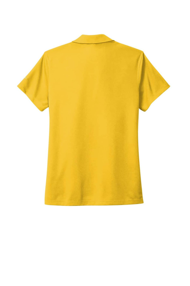 A yellow Nike Ladies Dri-FIT Micro Pique 2.0 Polo, featuring a collar and short sleeves, with a logo.