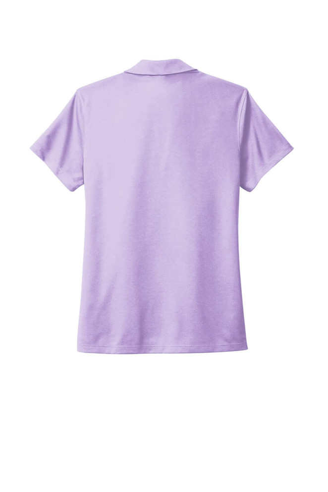 A lilac Nike ladies' Dri-FIT Micro Pique 2.0 polo shirt with a collar and short sleeves, featuring a logo.