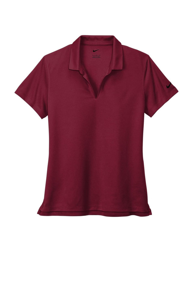 A maroon Nike Ladies Dri-FIT Micro Pique 2.0 Polo featuring a logo on the sleeve.