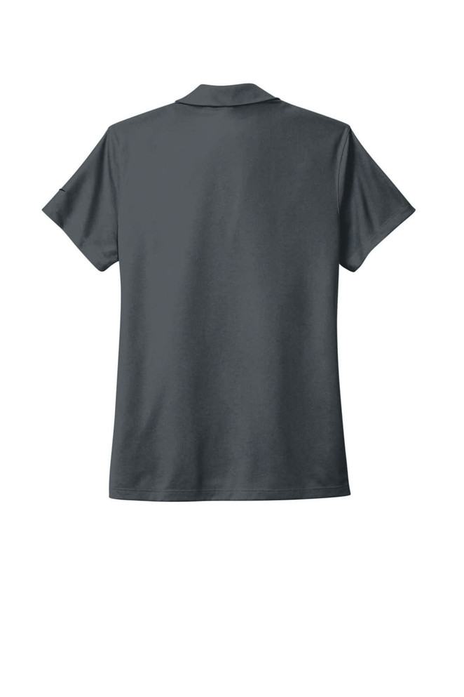 A grey Nike Ladies Dri-FIT Micro Pique 2.0 Polo, featuring a collar and short sleeves. The back view displays a simple design.