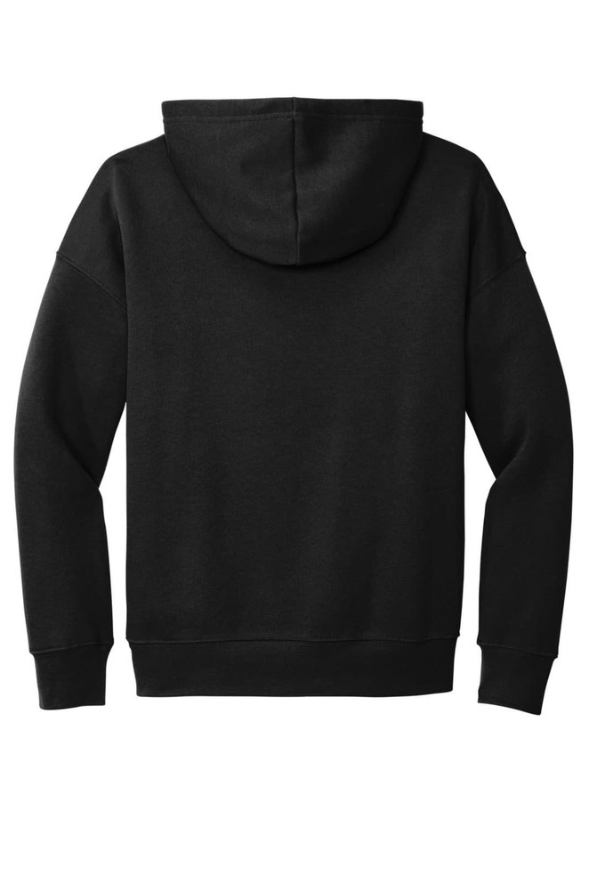 A black unisex hoodie with a relaxed fit and a hood, featuring long sleeves and no visible front design.