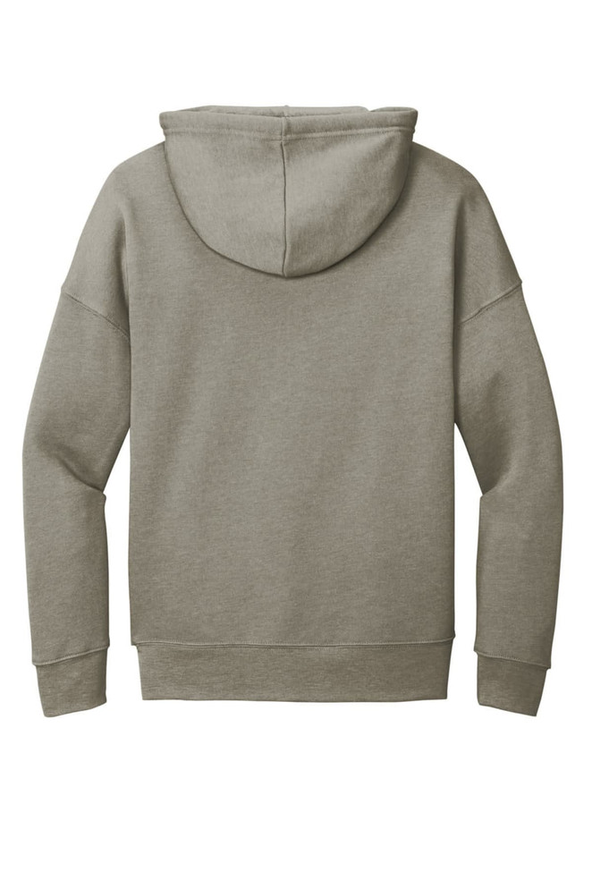 A unisex sponge fleece pullover hoodie in a muted grey colour, featuring a hood and long sleeves.