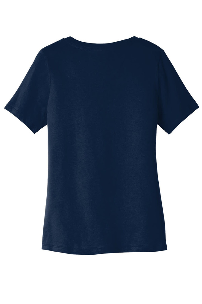 A navy blue women's relaxed jersey short sleeve V-neck tee, featuring a simple design and no visible logos.