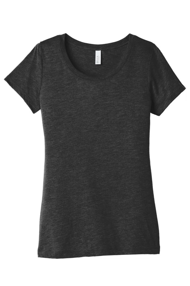 A women's triblend short sleeve tee in dark charcoal grey, featuring a scoop neckline and fitted silhouette.