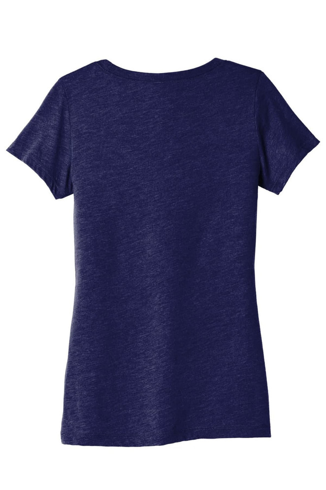 A women's short sleeve t-shirt in a navy blue triblend fabric, featuring a simple back design and a soft texture.