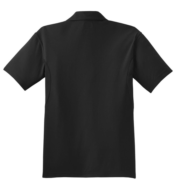 A black OGIO Accelerator Polo shirt featuring a subtle logo on the back. Short-sleeved design, classic polo style.
