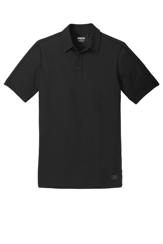 A black OGIO Onyx Polo shirt with a logo, featuring a classic collar and short sleeves.