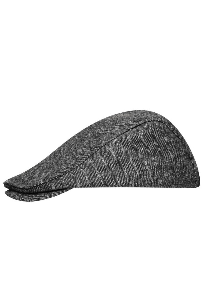 A grey houndstooth cap with a curved peak and a textured fabric finish, featuring a branding logo.